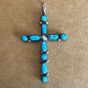 Turquoise and Silver Cross Pendant